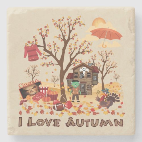 I Love Autumn _ Fall Elements and Scenery Stone Coaster
