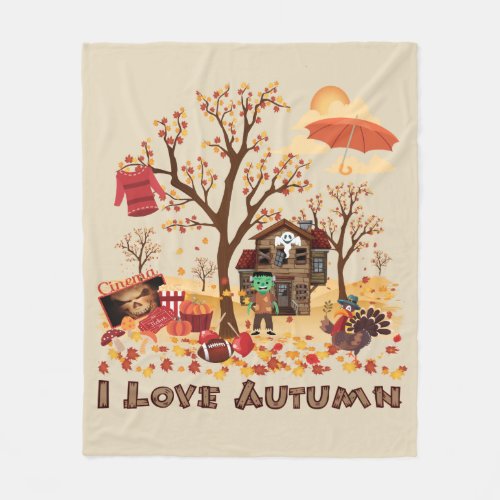 I Love Autumn _ Fall Scenery Fleece Blanket