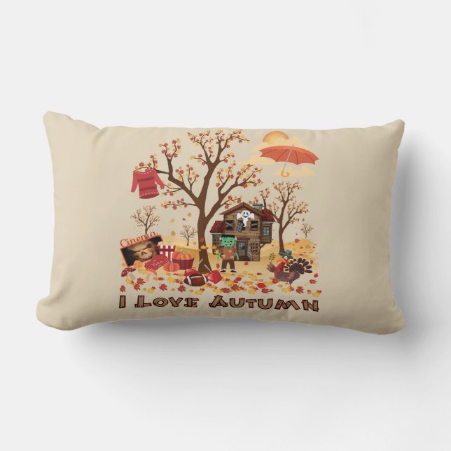 I Love Autumn - Fall Scenery Lumbar Pillow (Front)
