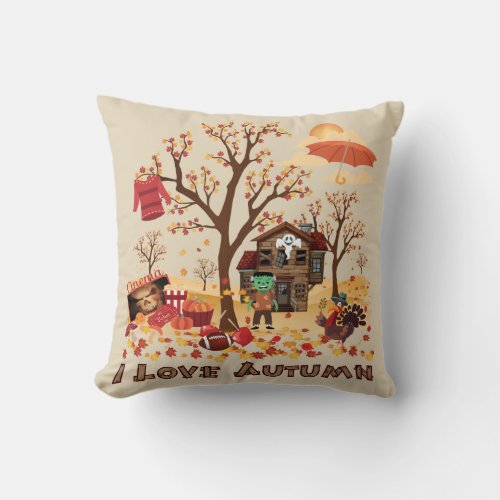 I Love Autumn _ Fall Scenery Throw Pillow