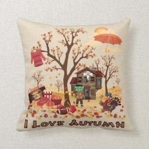 I Love Autumn - Fall Scenery Throw Pillow