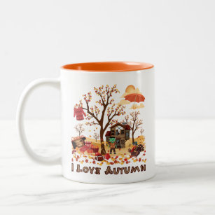 I Love Autumn - Fall Scenery Two-Tone Coffee Mug