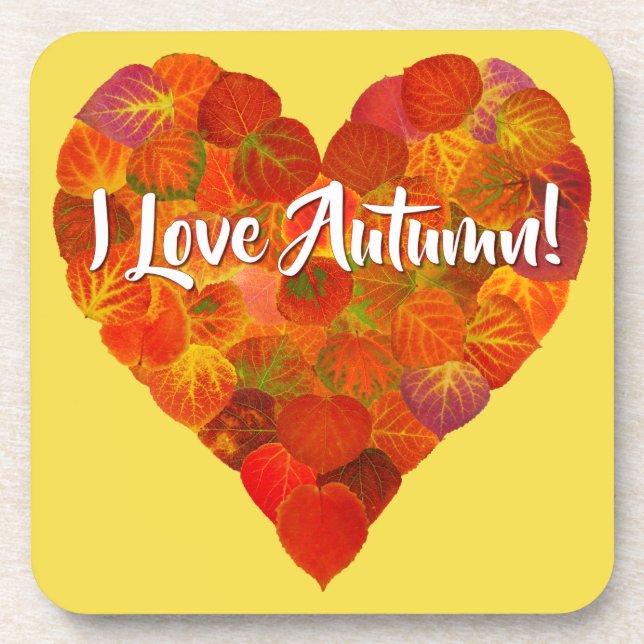 I Love Autumn!—Red Aspen Leaf Heart 1 Beverage Coaster (Front)