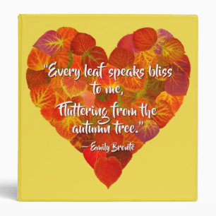 I Love Autumn—Red Aspen Leaf Heart 1, Brontë Quote 3 Ring Binder