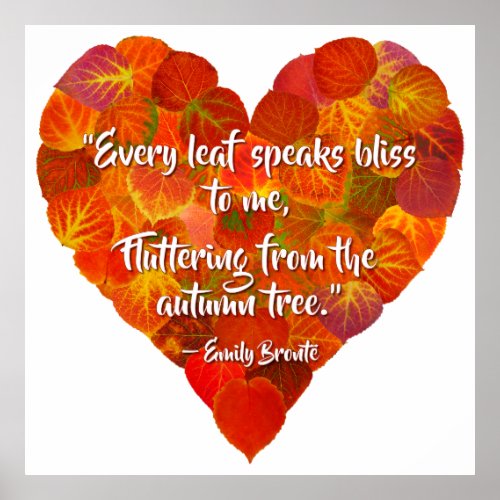 I Love AutumnRed Aspen Leaf Heart 1 Bront Quote Poster