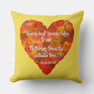 I Love Autumn—Red Aspen Leaf Heart 1, Brontë Quote Throw Pillow