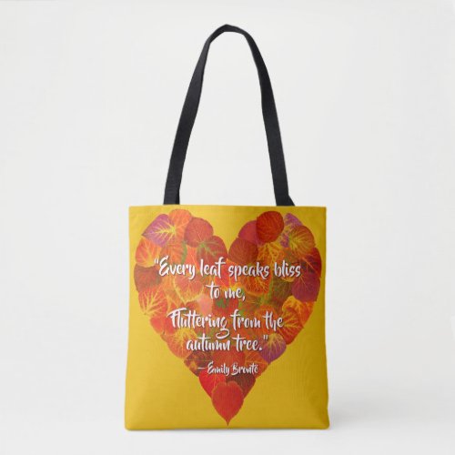 I Love AutumnRed Aspen Leaf Heart 1 Bront Quote Tote Bag