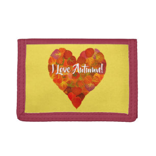 I Love Autumn!—Red Aspen Leaf Heart 1 Tri-fold Wallet