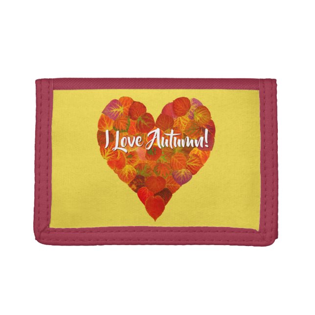 I Love Autumn!—Red Aspen Leaf Heart 1 Trifold Wallet (Front)