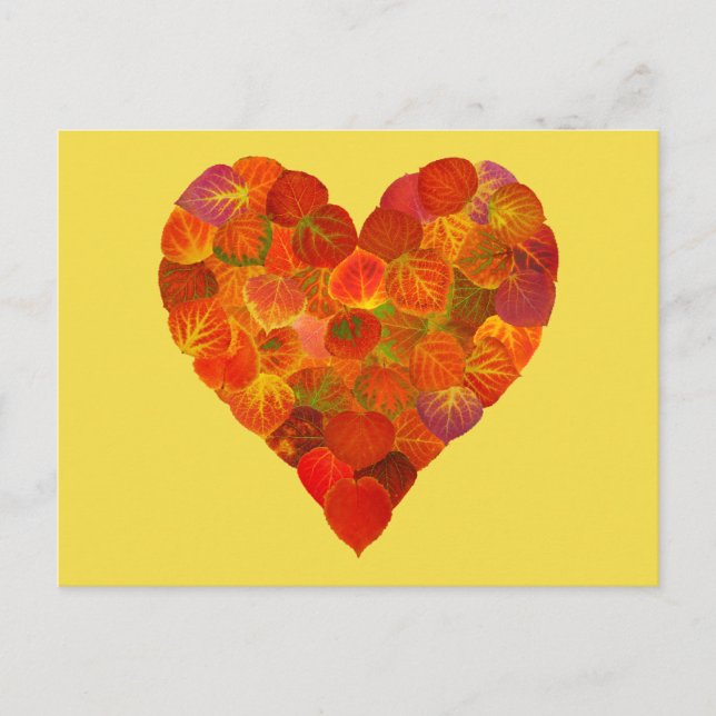 I Love Autumn, Subtle—Red Aspen Leaf Heart 1 Postcard (Front)