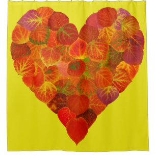 I Love Autumn, Subtle—Red Aspen Leaf Heart 1 Shower Curtain