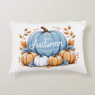 I LOVE Autumn's Dusty Blue and White Pumpkins Accent Pillow
