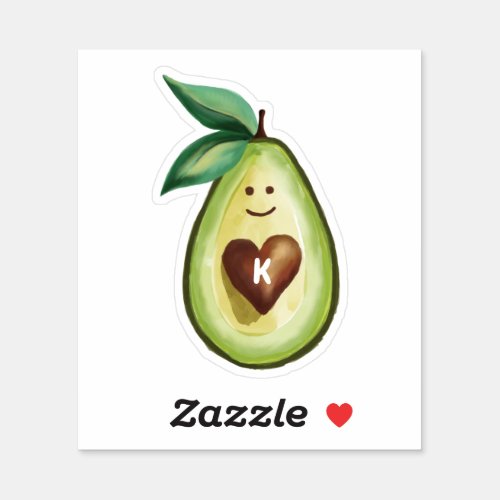 I Love Avocados Monogram Avocado Heart Character Sticker