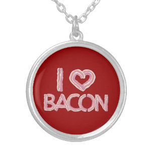 I Love Bacon Silver Plated Necklace