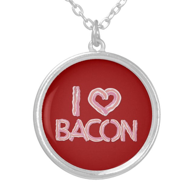 I Love Bacon Silver Plated Necklace (Front)