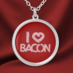 I Love Bacon Silver Plated Necklace