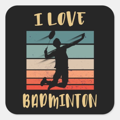 I Love Badminton Jump Smash Square Sticker