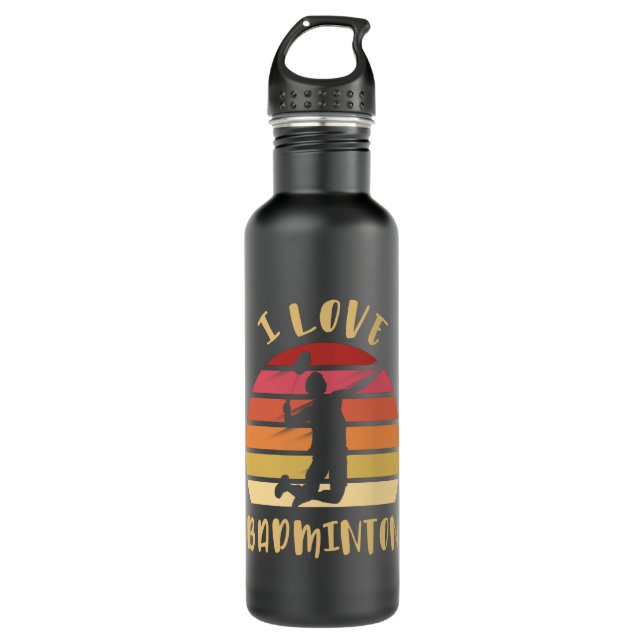 I Love Badminton Jump Smash Stainless Steel Water Bottle (Front)