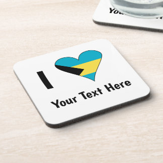 I Love (Bahamas Flag Heart) Personalized Beverage Coaster