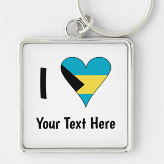 I Love (Bahamas Flag Heart) Personalized Keychain