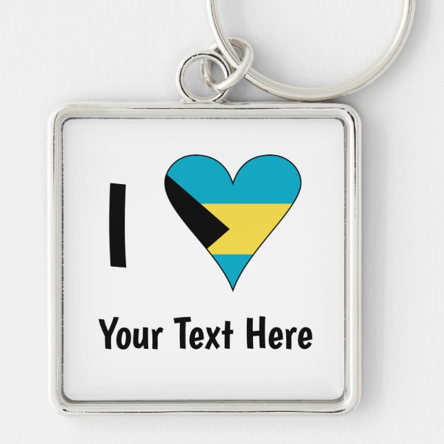 I Love (Bahamas Flag Heart) Personalized Keychain (Front)