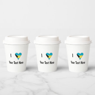 I Love (Bahamas Flag Heart) Personalized Paper Cups