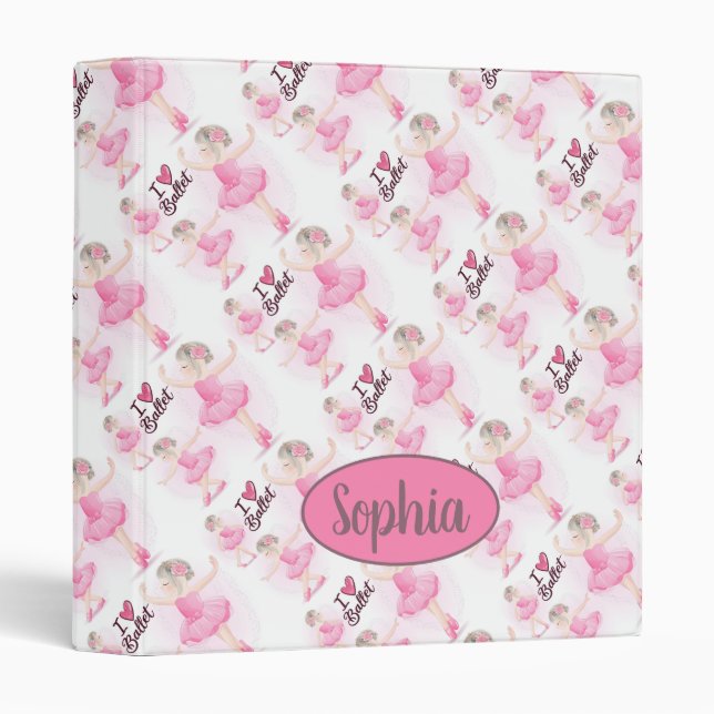 I Love Ballet Ballerina 3 Ring Binder (Front/Spine)