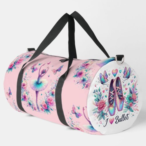 I Love Ballet Ballerina Dance Large Duffel Bag