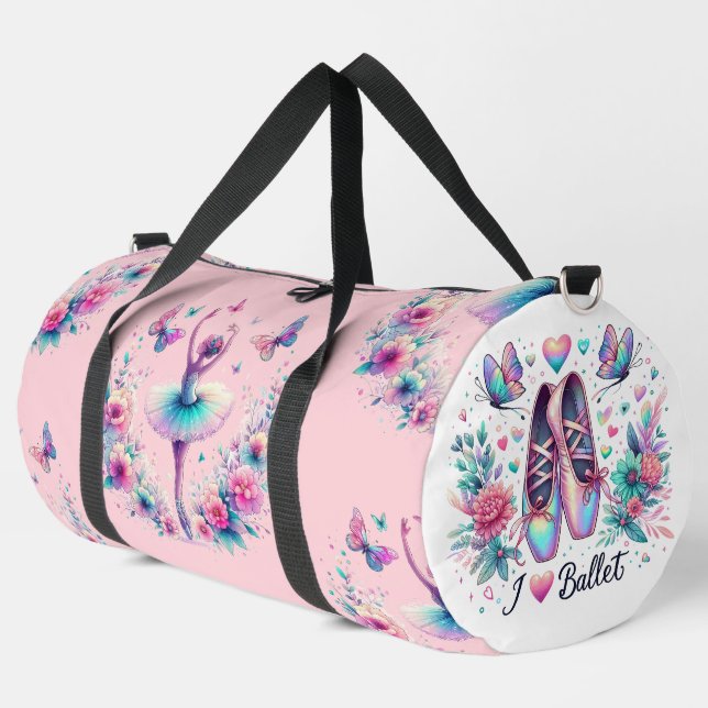 I Love Ballet Ballerina Dance Large Duffel Bag (Left Corner)