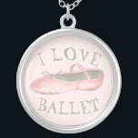 I Love Ballet Ballerina Pink Slipper Dance Teacher Silver Plated Necklace<br><div class="desc">Features an original illustration of a pink ballet dance shoe. Great for your favorite dancer or dance teacher! Don't see what you're looking for? Need help with customization? Click "rebeccaheartsny" (upper right corner) then "contact this designer" to have something created just for you!</div>