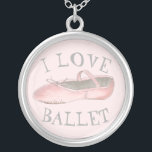 I Love Ballet Ballerina Pink Slipper Dance Teacher Silver Plated Necklace<br><div class="desc">Features an original illustration of a pink ballet dance shoe. Great for your favorite dancer or dance teacher! Don't see what you're looking for? Need help with customization? Click "rebeccaheartsny" (upper right corner) then "contact this designer" to have something created just for you!</div>