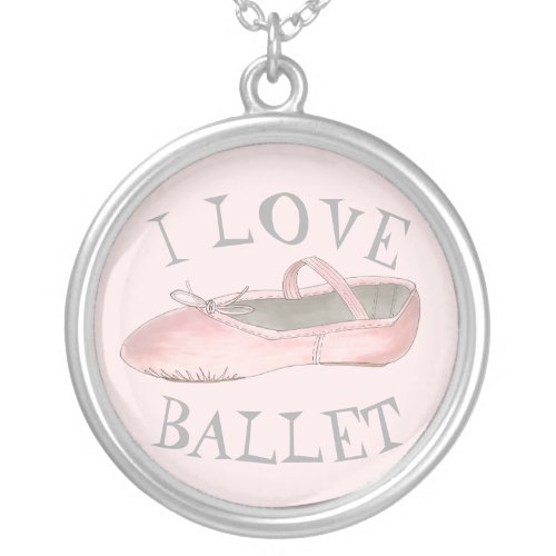 I Love Ballet Ballerina Pink Slipper Dance Teacher Silver Plated Necklace