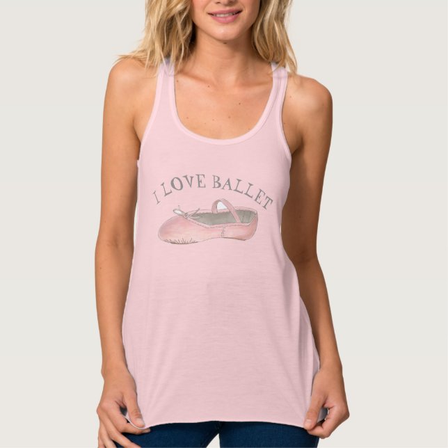 I Love Ballet Ballerina Pink Slipper Dance Teacher Tank Top (Front)