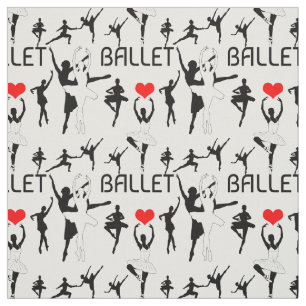 I Love Ballet Pattern. Black Ballet Dancers Fabric