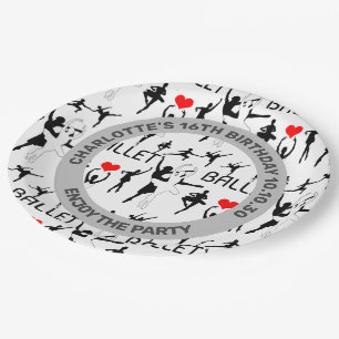 I Love Ballet Pattern. Black Ballet Dancers Paper Plates