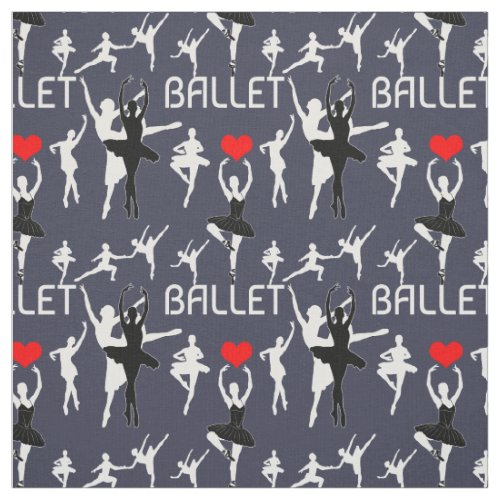 I Love Ballet Pattern White Ballet Dancers Fabric