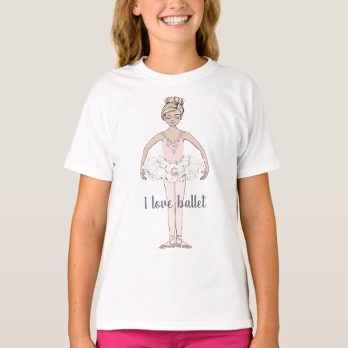 I love Ballet Pink  Gold Glitter Ballerina Dancer T_Shirt