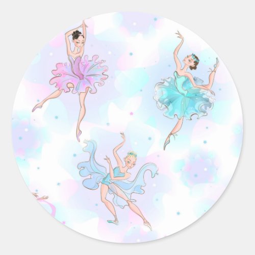 I Love Ballet Themed Birthday Blue Pink Ballerinas Classic Round Sticker