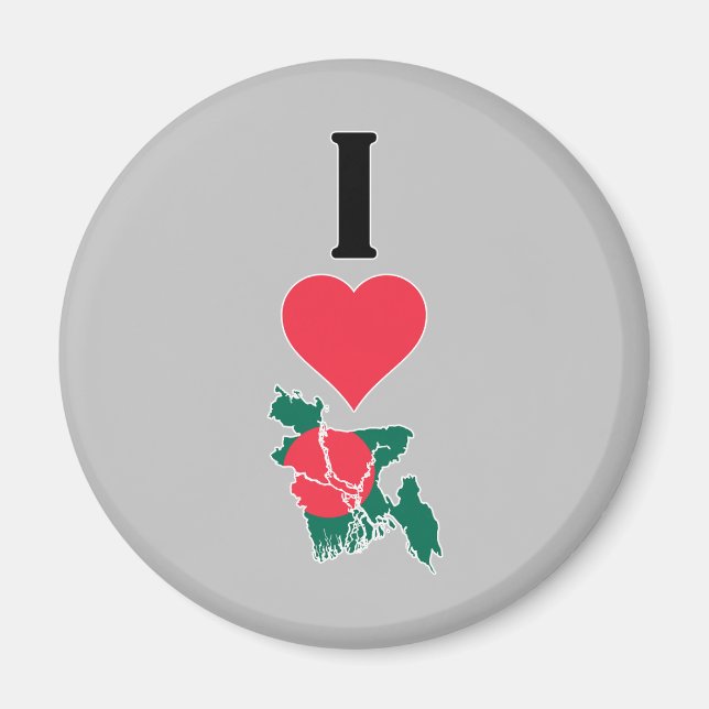 I Love Bangladesh Vertical Heart Country Flag Map Magnet (Front)