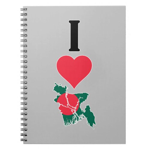 I Love Bangladesh Vertical Heart Country Flag Map Notebook