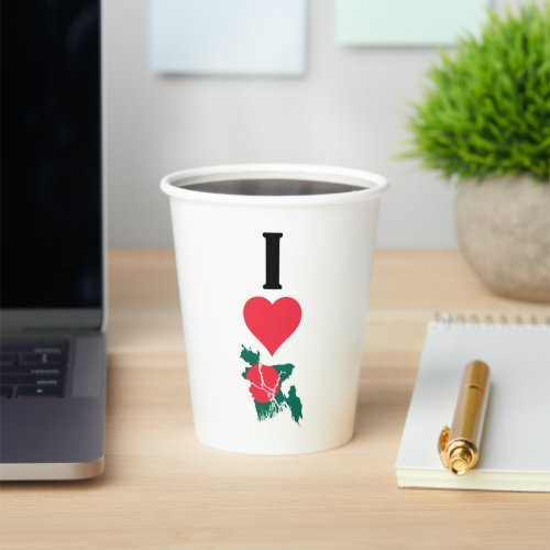 I Love Bangladesh Vertical Heart Country Flag Map Paper Cups