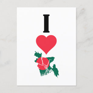 I Love Bangladesh Vertical Heart Country Flag Map Postcard