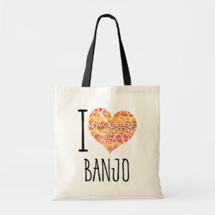 I Love Banjo Orange Mandala Heart Tote Bag