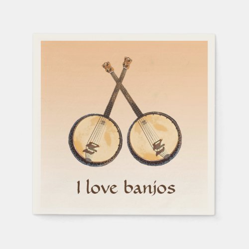 I Love Banjos Music Instruments Paper Napkins