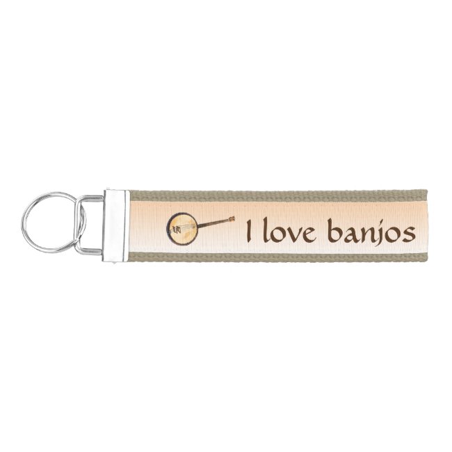 I Love Banjos Music Wrist Keychain