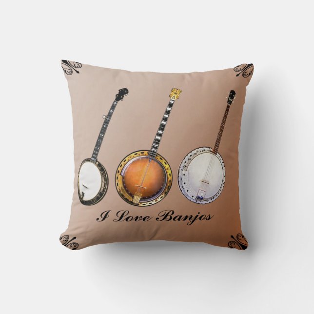 I LOVE  BANJOS THROW PILLOW (Front)