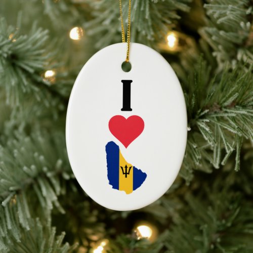 I Love Barbados Vertical I Heart Country Flag Map Ceramic Ornament