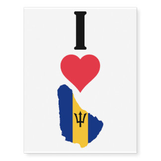 I Love Barbados Vertical I Heart Country Flag Map Temporary Tattoos