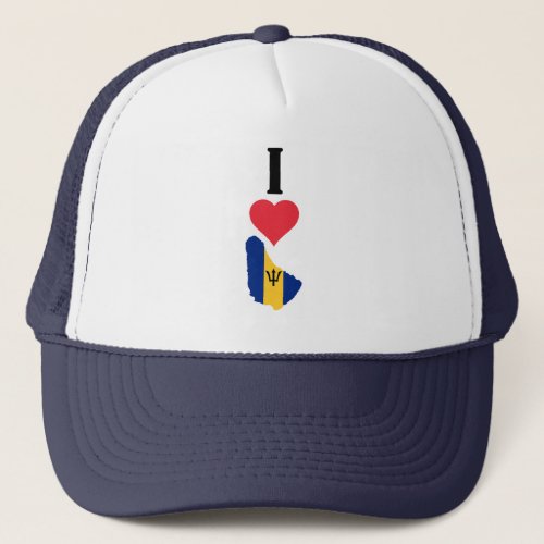 I Love Barbados Vertical I Heart Country Flag Map Trucker Hat