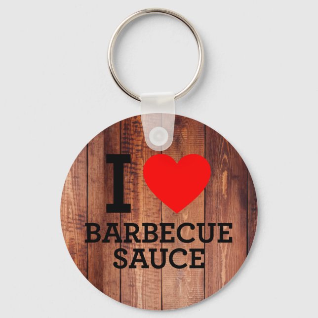 I Love Barbecue Sauce Wood Panels Keychain (Front)